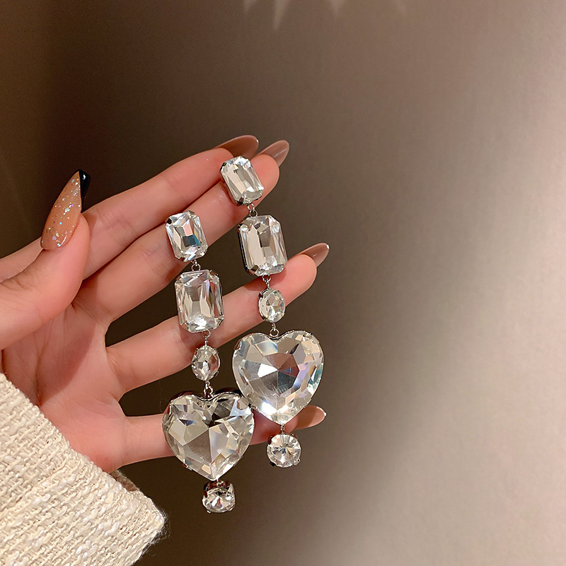 Silver Needle Diamond-Embedded Geometric Lovely Flower Earrings Dongdaemun Fashion Design Tassel Earrings Earrings Elegant Earrings for Women