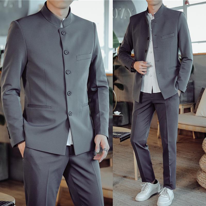 中国风男士中山装套装民国复古汉服中式夹克男古风青年唐装三件套