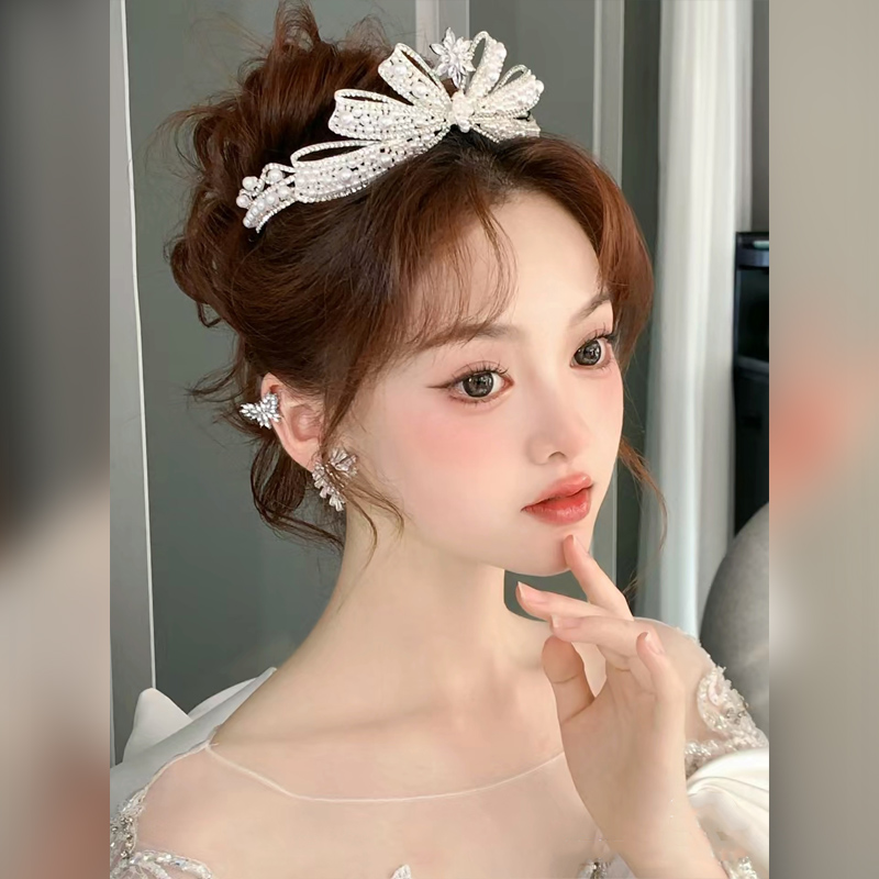 新娘头饰公主造型蝴蝶结皇冠超美甜美气质婚纱礼服造型结婚发饰品