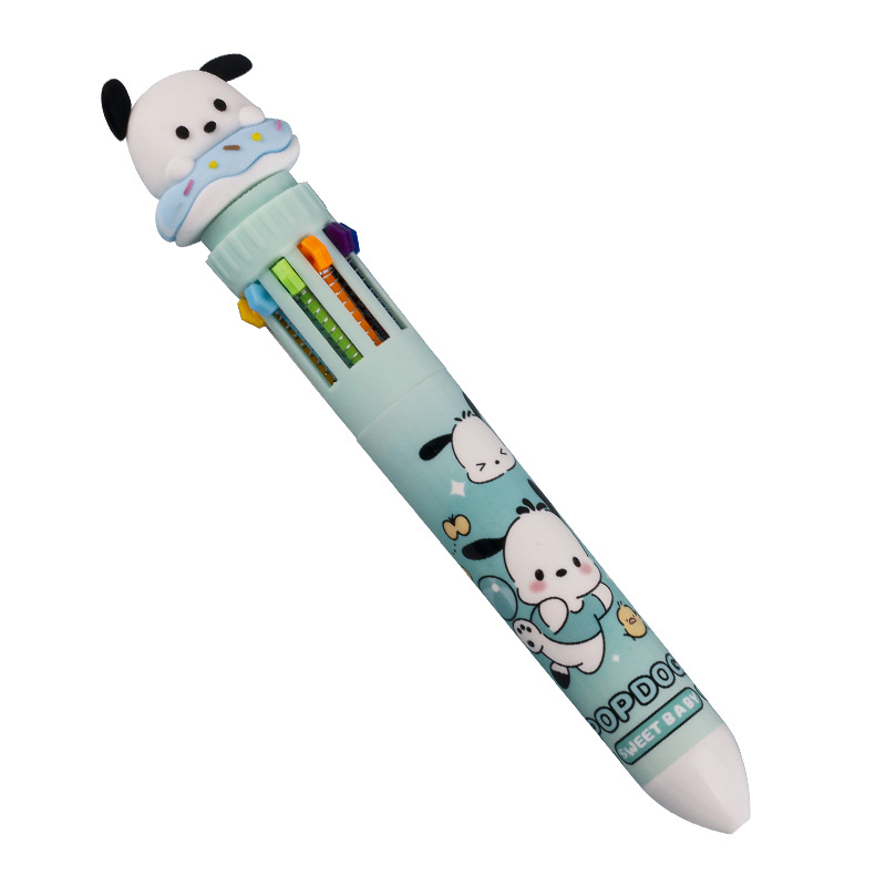 Ten-Color Ballpoint Pen Cartoon Cute Multi-Color Sanrio Press Type Color Pencil Student Good-looking Stationery Gel Pen