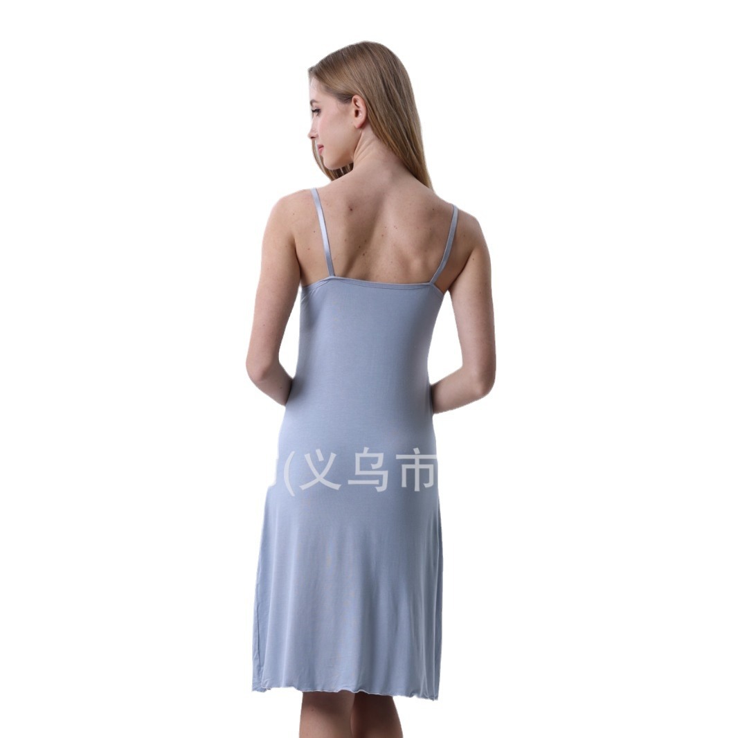 2024 Spring and Summer New Modal Rayon Women's Foreign Trade Lace Stitching Solid Color Slip Nightdress with Fastener Decoration