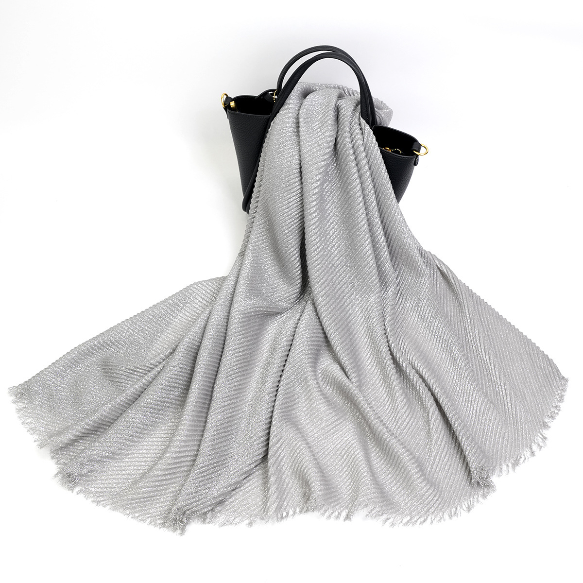 2023 Spring and Autumn New Pleated Crumpled Solid Color Gold Silk Scarf Fashionable All-Match Mid-Length Cape Neck Scarf