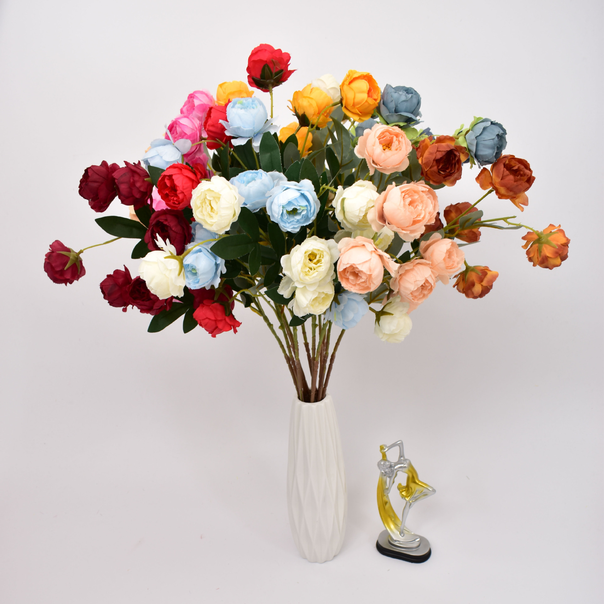 仿真花7头玲珑牡丹 婚庆居家饰品客厅装饰绢花假花手工花摆件批发