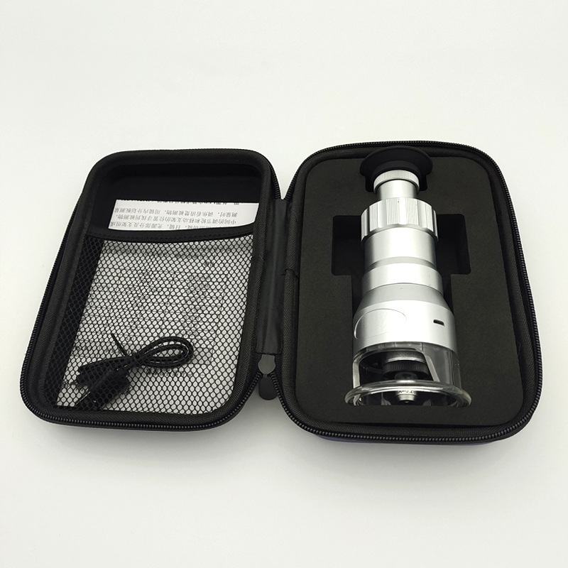 新款充电式百倍放大镜带led灯带刻度测量金属放大镜100倍显微镜