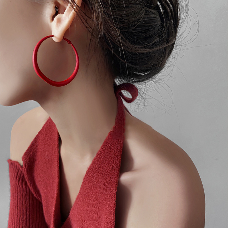 Silver Needle Red Geometric Eardrop Earring Korean Simple Fashion Design Earrings Hot Selling Temperament Earrings Female Wholesale
