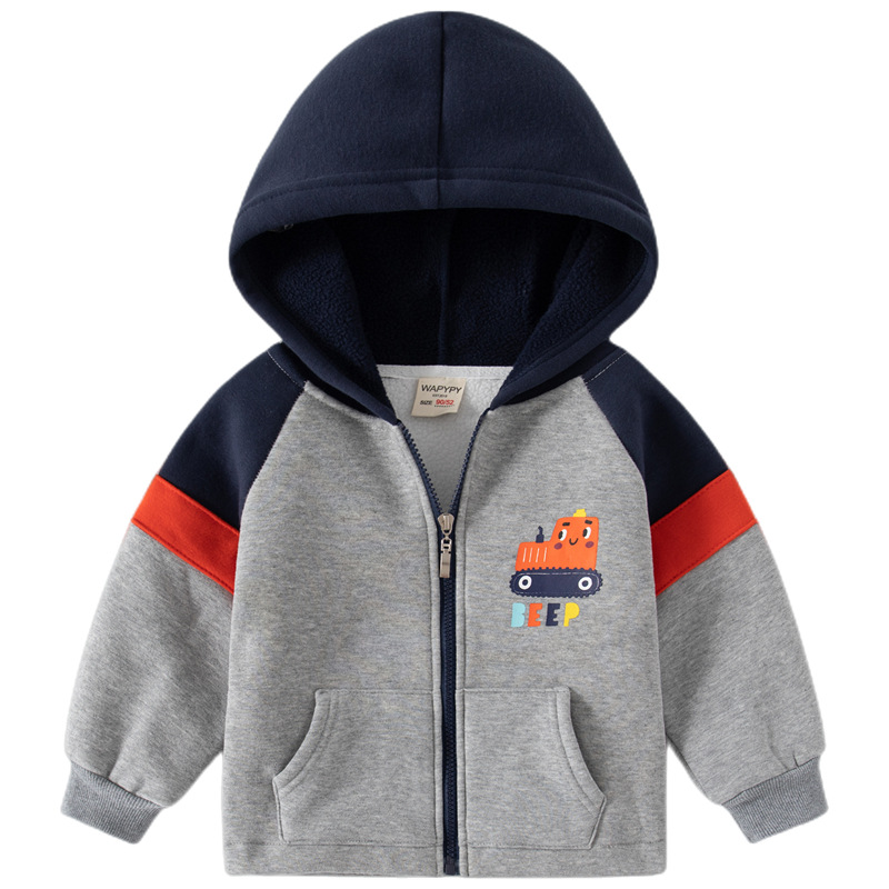 Children's Fleece-Lined Sweater 2023 New Autumn and Winter Boys Zipper Coat Baby Hoodie Cartoon Top Children's Fashion