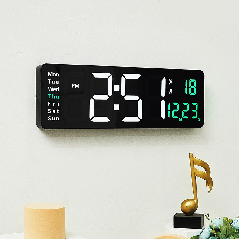 16-Inch Large Size Simple Wall Clock Living Room Clock Led Digital Belt Week Temperature Remote Control Electronic Clock 6626