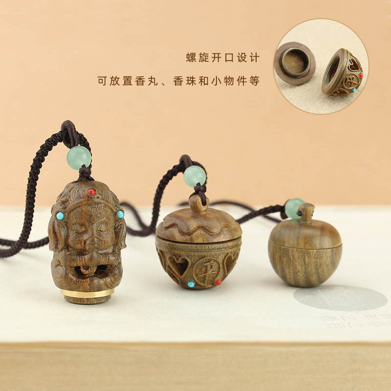 Open Green Sandalwood Apple Necklace Elephant God Hollow Pendant Sweater Chain Pendant Retro Ethnic Style Accessories