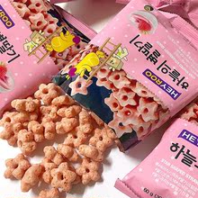 韩国进口零食 粉红草莓巧克力甜甜圈星星膨化60G