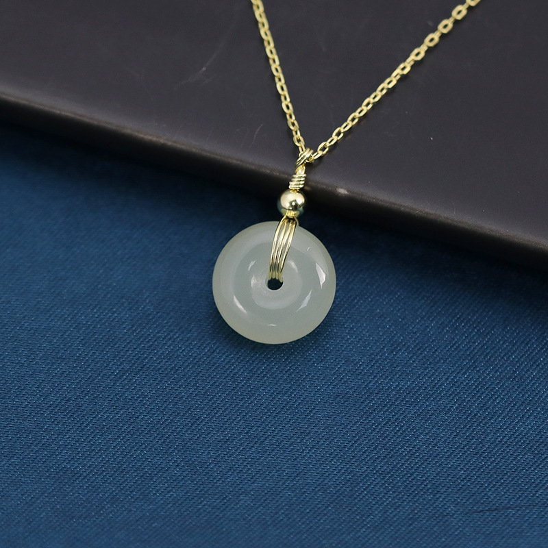 s925纯银天然和田玉项链女玉髓吊坠男女玉佩锁骨链项饰品271dz