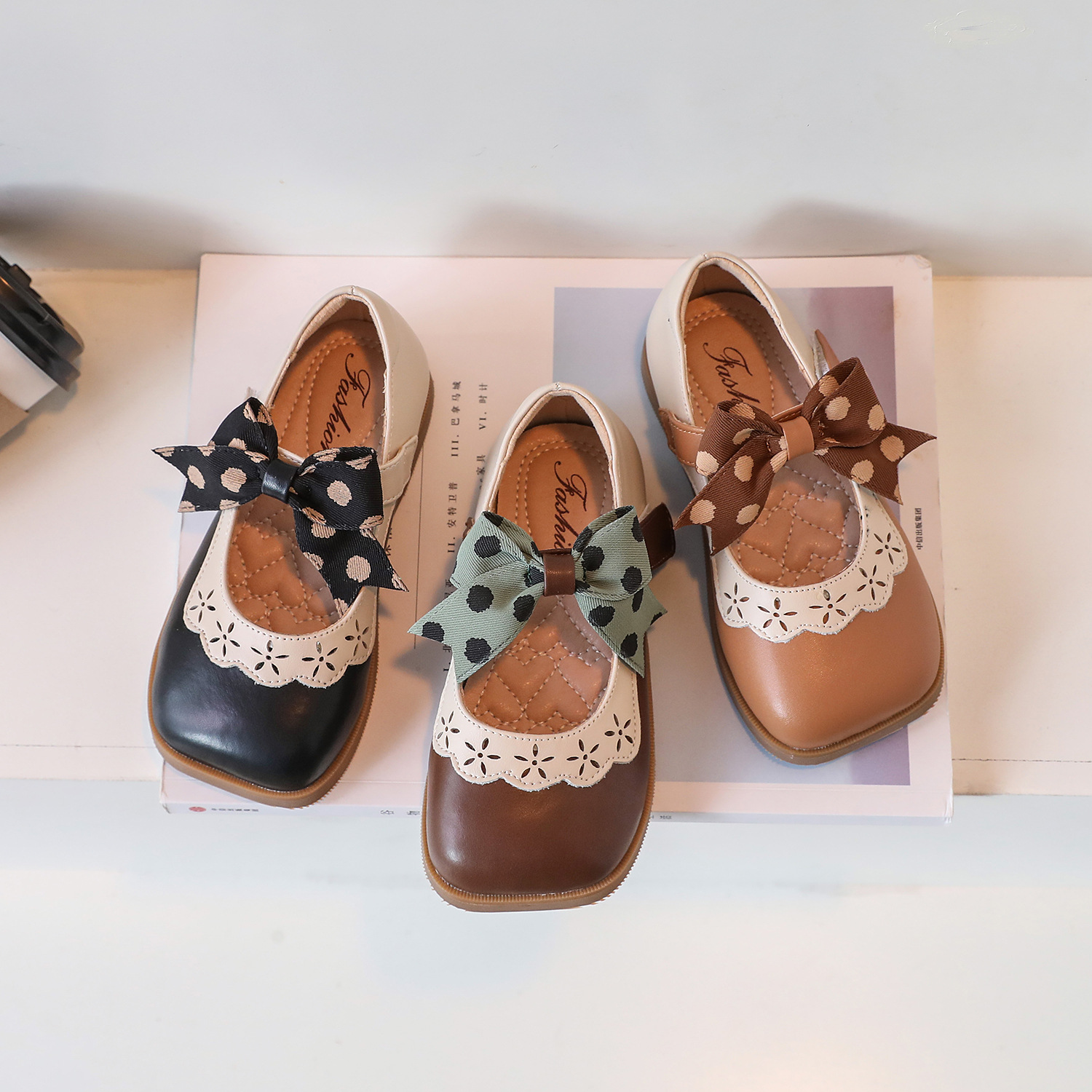 清仓 处理  童鞋女童方口小皮鞋韩版花边蝴蝶结女童公主鞋子