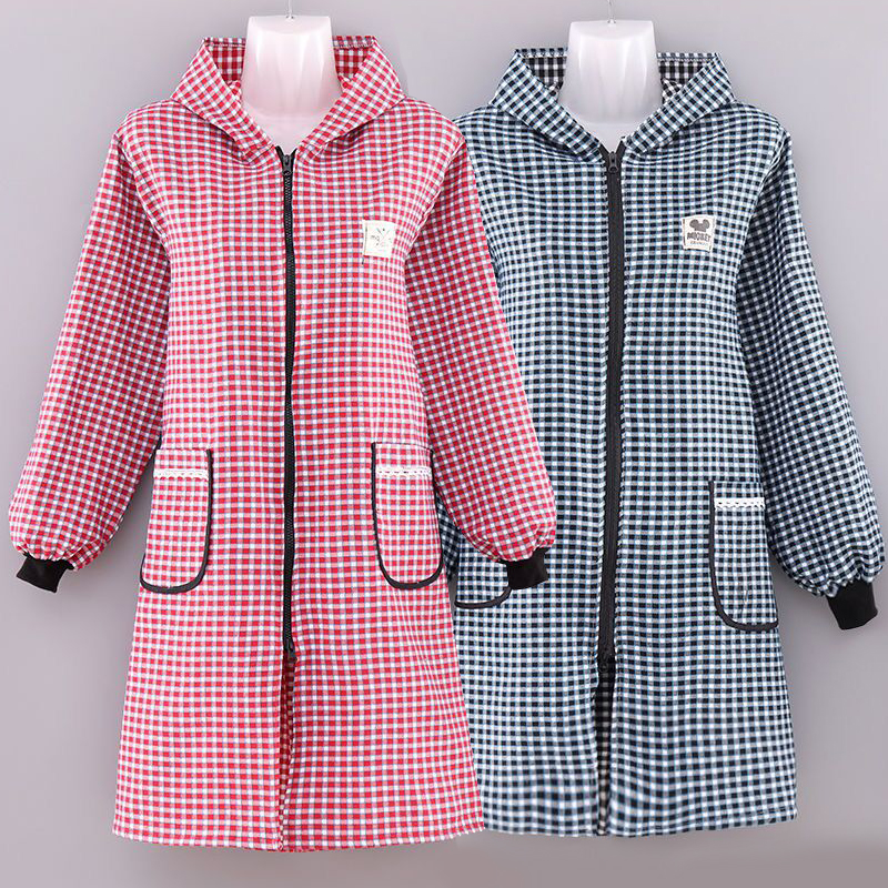 5y纯棉正穿罩衣家用厨房围裙女时尚衣防油长袖帽外套冬季保暖工作