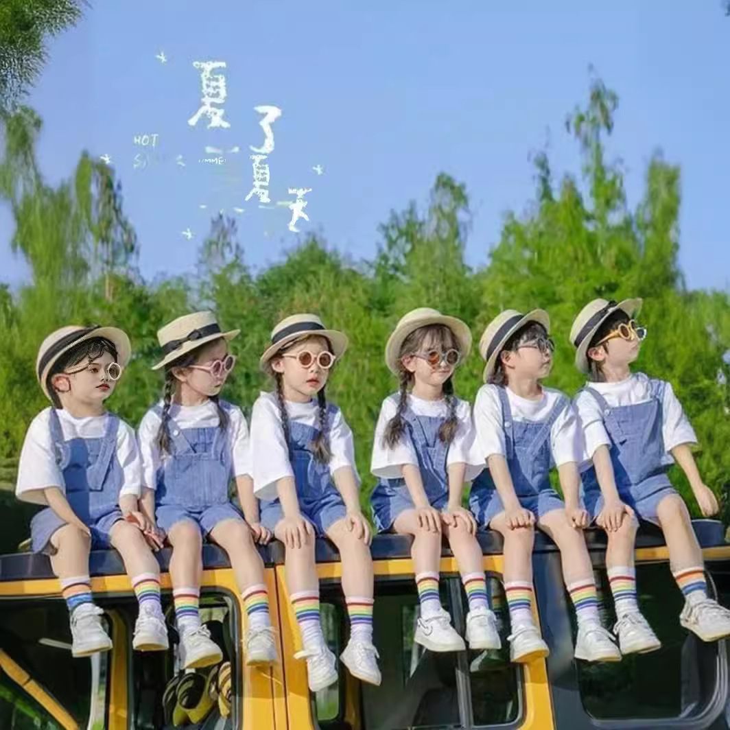 六一儿童牛仔背带短裤演出服小学生运动会班服幼儿园毕业照服装