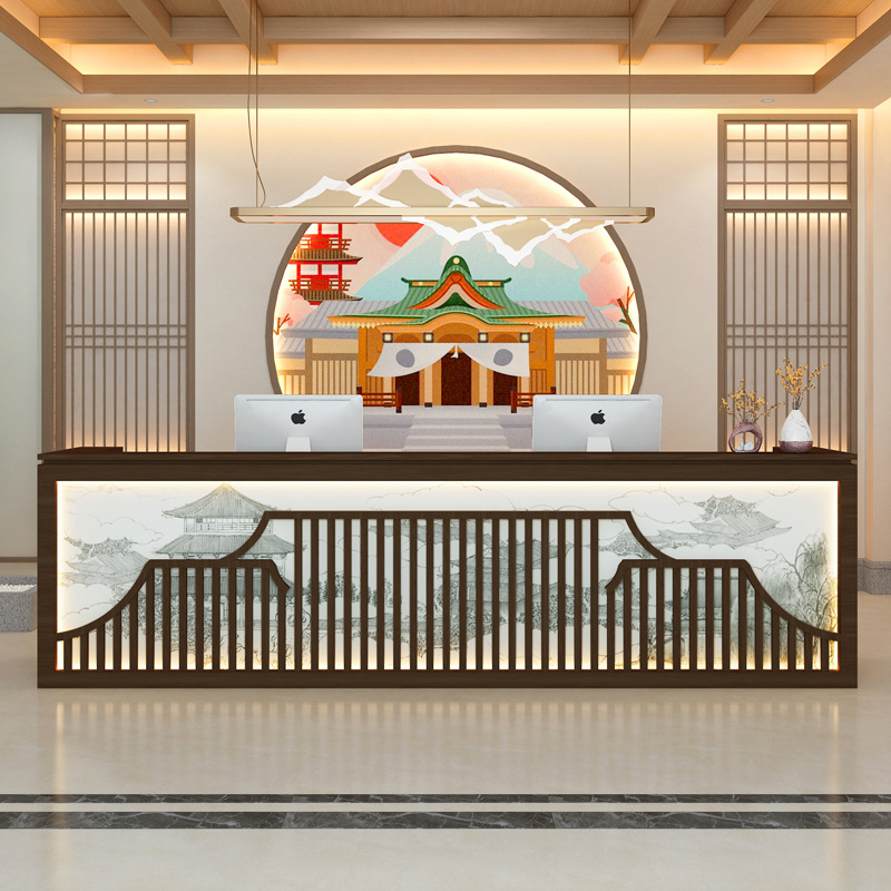 新中式古典前台中餐厅收银台吧台美容院养生会所公司前台接待柜台