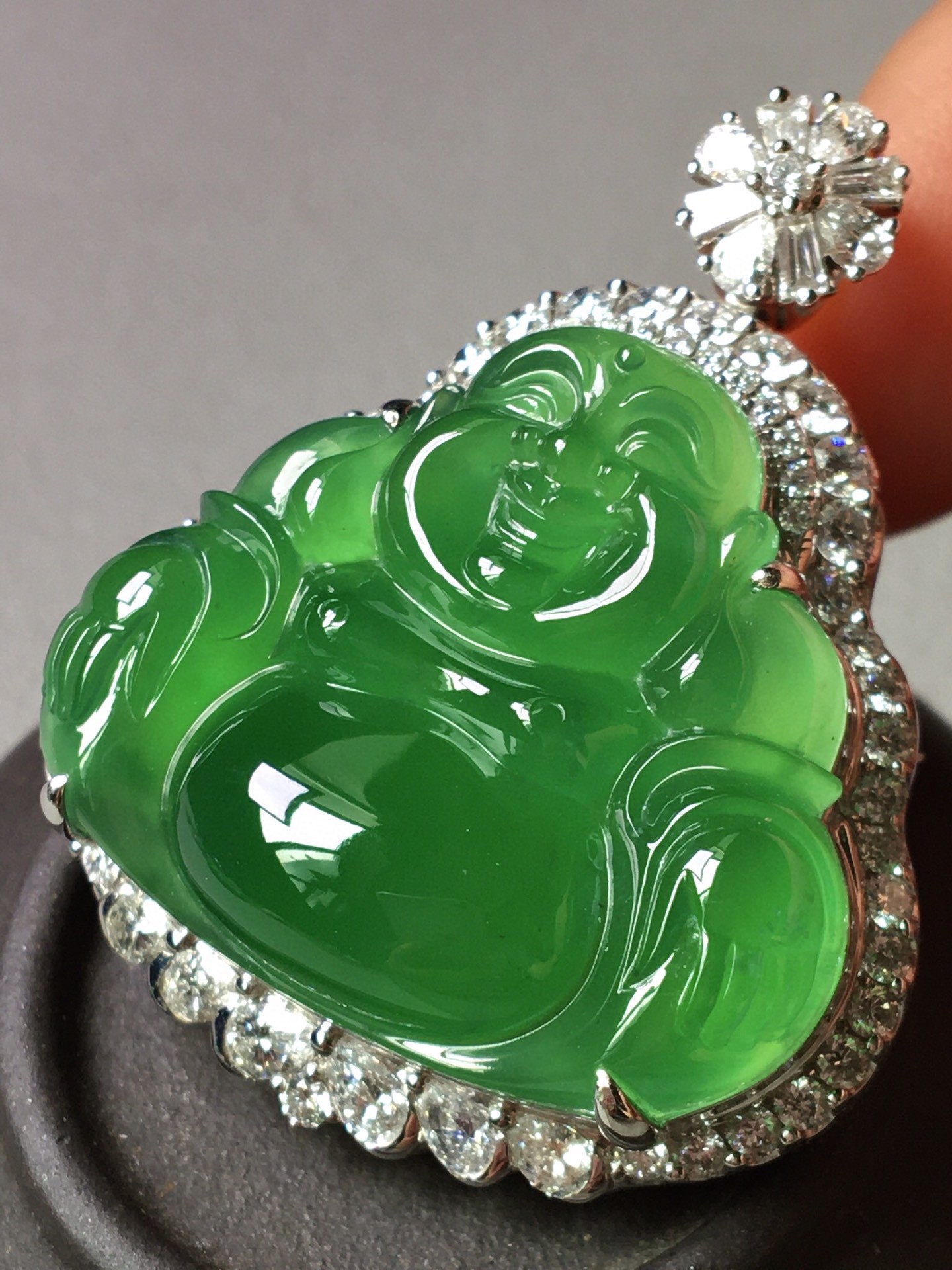 天然缅甸满阳绿冰种a货玉手镯18k金镶嵌观音弥勒佛公翡翠吊坠女款