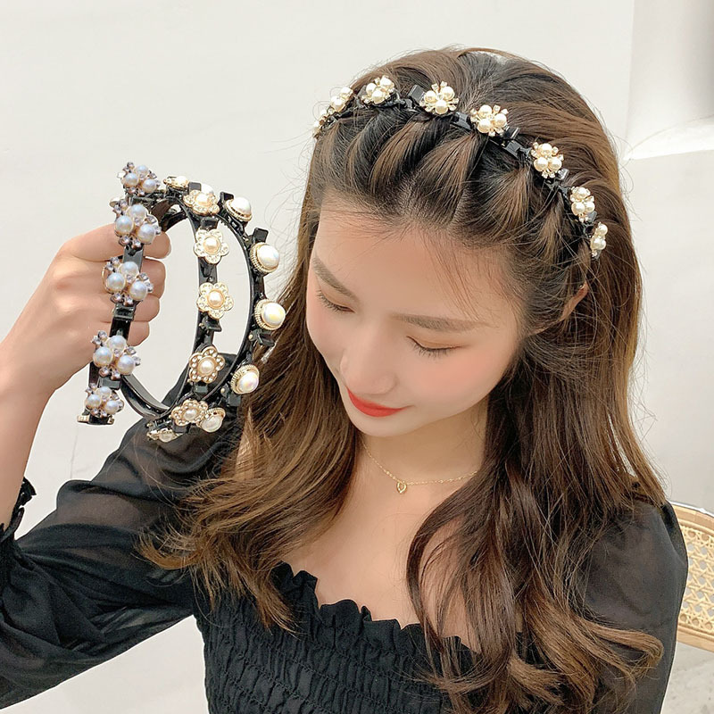 New Internet Celebrity Hair Clip Hairpin Pearl Headband Braided Bangs Hair Patch Headband Women's Headdress