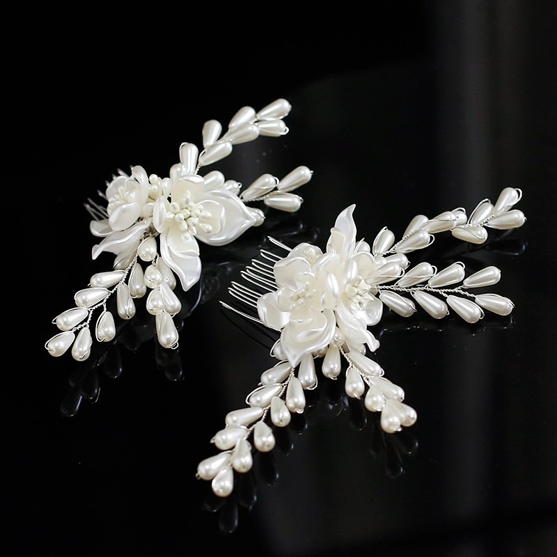新款手工珍珠花发梳发夹套装新娘结婚饰品盘发跟妆主婚纱造型配饰