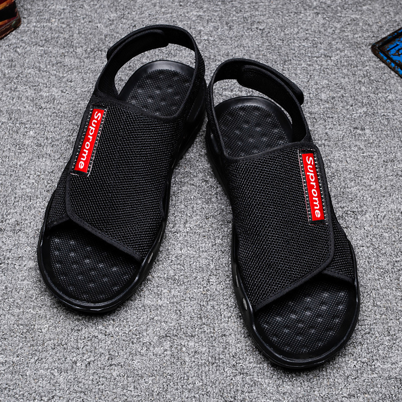 2022 Popular New Velcro Sandals Young Men's Slip-on Beach Shoes Non-Slip Sole All-Match Black Sandals