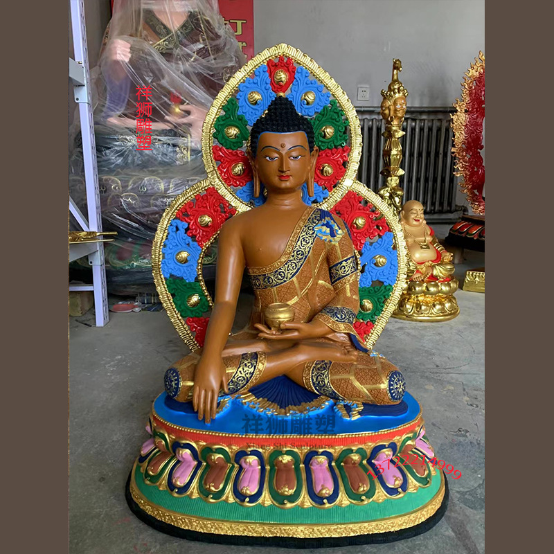 祥师纯铜彩绘大型释迦牟尼佛佛像阿弥陀佛像药师佛如来佛祖三宝佛