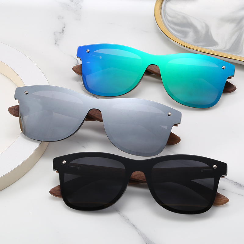 Cross-Border New Arrival Wooden Sunglasses One-piece Polarized Sunglasses Men's Glasses with Wooden Glasses Legs Wholesale