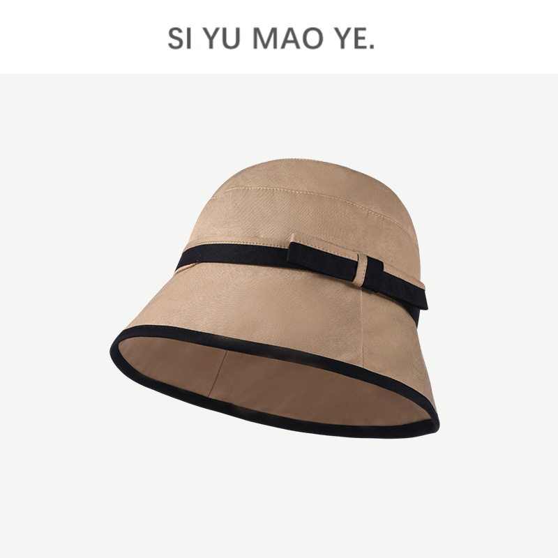 2022 Two-Color Patch Bow Fisherman Hat Women's Niche Designer Japanese and Korean Style Sun-Proof Sun Bucket Hat Casual