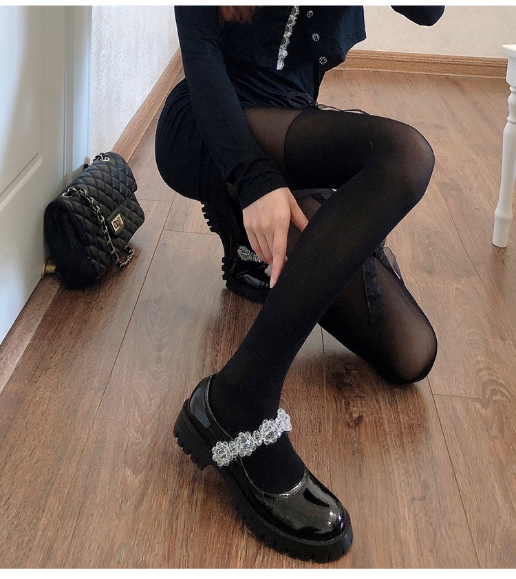 jk夏薄款黑丝假大腿女白色纱带连裤袜吊带拼接袜ins飘带假高筒袜