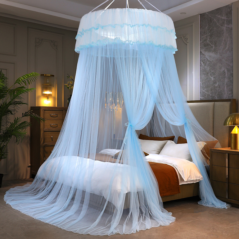 Factory Direct Sales round Top Suspended Mosquito Net Fresh Encryption Tent Yarn Princess Wind Installation-Free Floor Ceiling Mosquito Net Wholesale