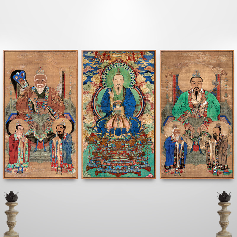 三清祖师神像天尊画像神仙水陆画道教总真图中堂挂画法事画挂画道热帖