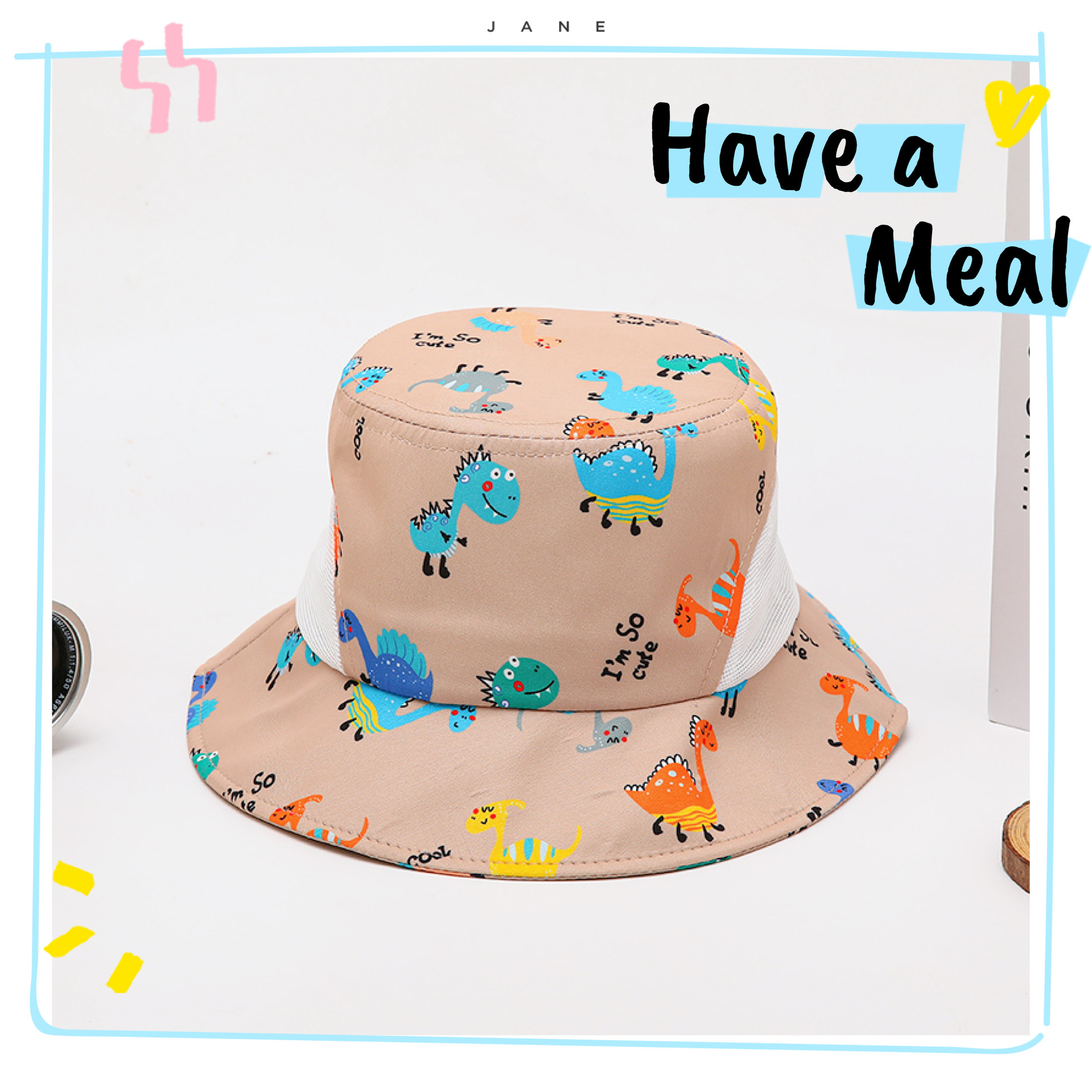 Children's Hat Bucket Hat Spring and Summer Cartoon Dinosaur New Outdoor Sports Sun-Proof Sun Protection Hat Boys and Girls Hat