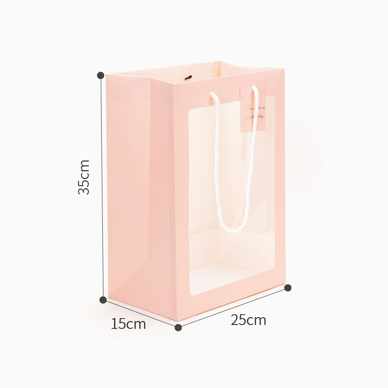 Small Ins Window Bag Gift Bouquet Packaging Bag Flower Paper Bag Hand Gift Bag Transparent Gift Portable