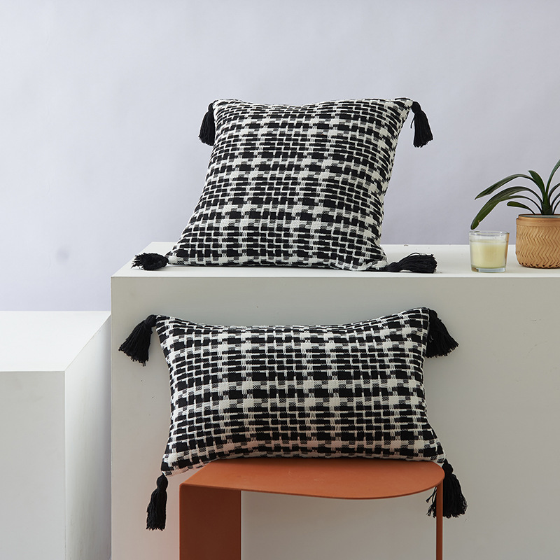 Two-Color Woven Pillow Polyester Cotton Tassel Double-Sided Fashion Ins Style Sofa Cushion Throw Pillowcase
