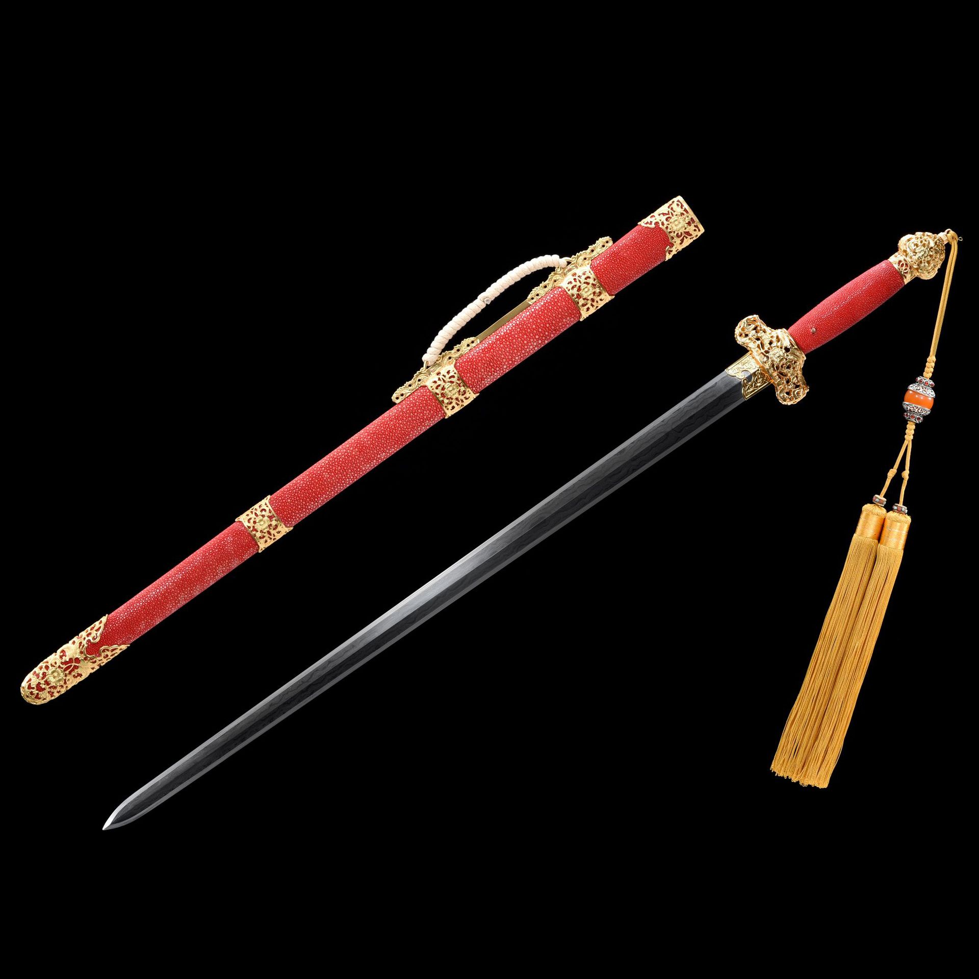 龙泉刀剑毛铁草钢一体四面剑精雕传统唐剑影视清剑工艺品未开刃