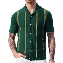 亚马逊外贸男装 夏季新款条纹针织衫 西装领短袖商务POLO衫SY0123