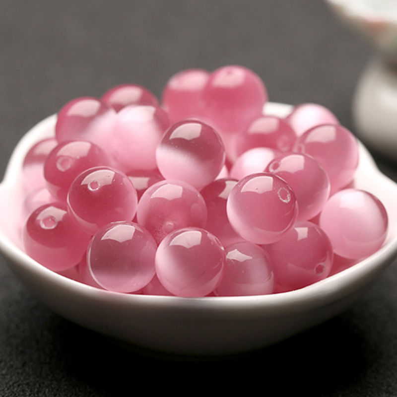 diy手工饰品散珠配件粉红仿猫眼石半成品圆珠水晶散珠女手链项链