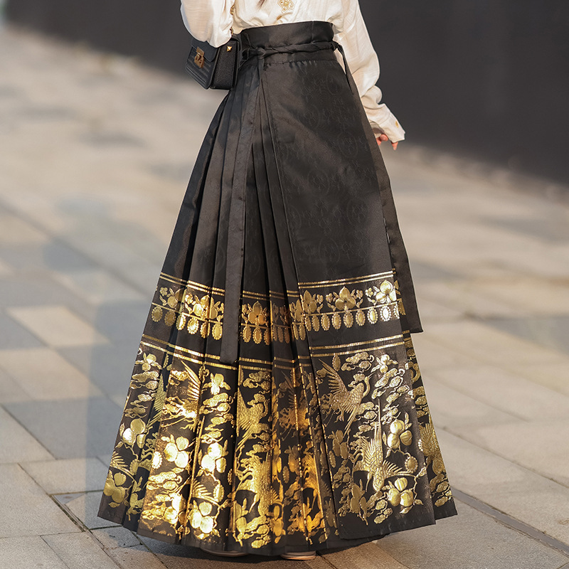 New Chinese Style Women's Clothing Ming Improved Hanfu Adult Black Horse-Face Skirt Suit Skirt 2023 New Summer