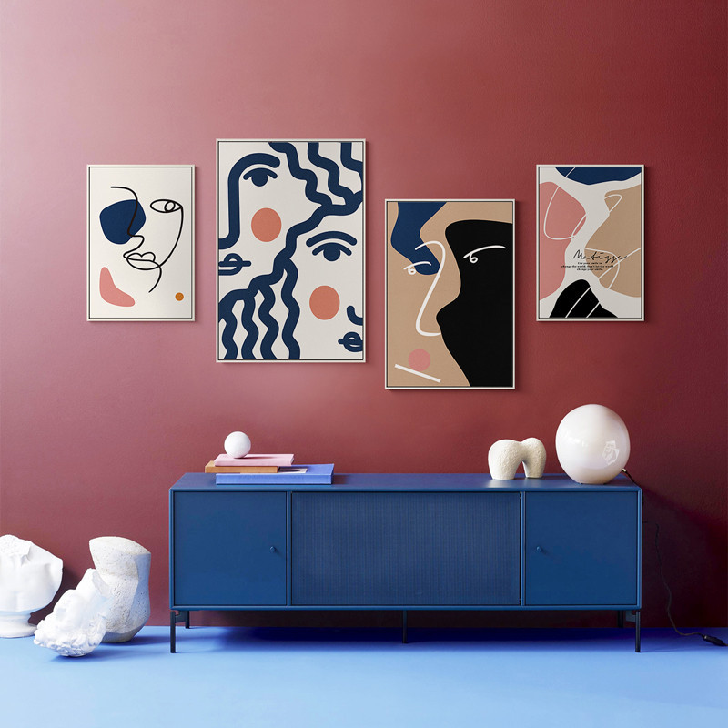 北欧现代线条色块抽象莫兰迪色文艺复古可定制组合装饰画图片画芯