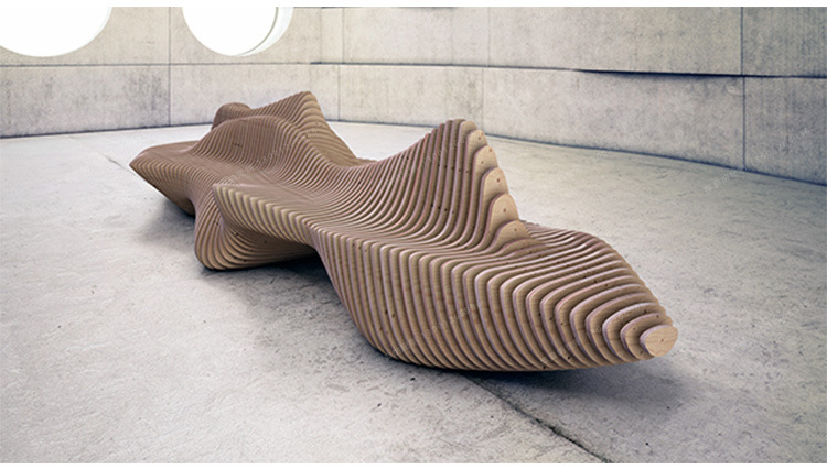 商场休闲座椅 公共艺术异形切片实木坐凳酒店大堂休息区创意椅子