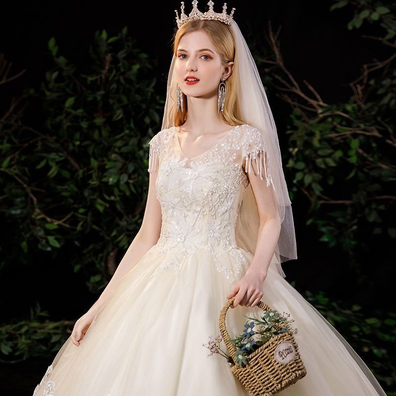 主婚纱礼服2022新款法式新娘超仙简约气质梦幻高腰孕妇齐地公主裙