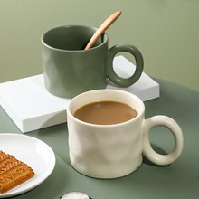北欧ins风胖胖纹陶瓷马克杯咖啡杯燕麦牛奶碗大号陶瓷水杯早餐杯