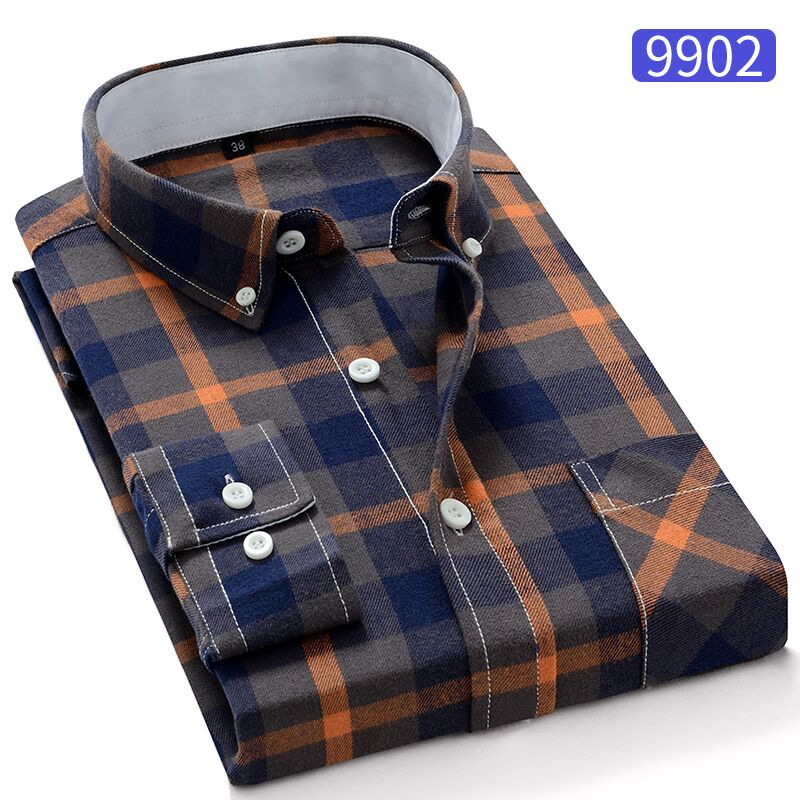 All Cotton Brushed Plaid Suitable for Junior High School and College Student Little Brother's School Style Spring and Autumn All-Matching Casual Shirt