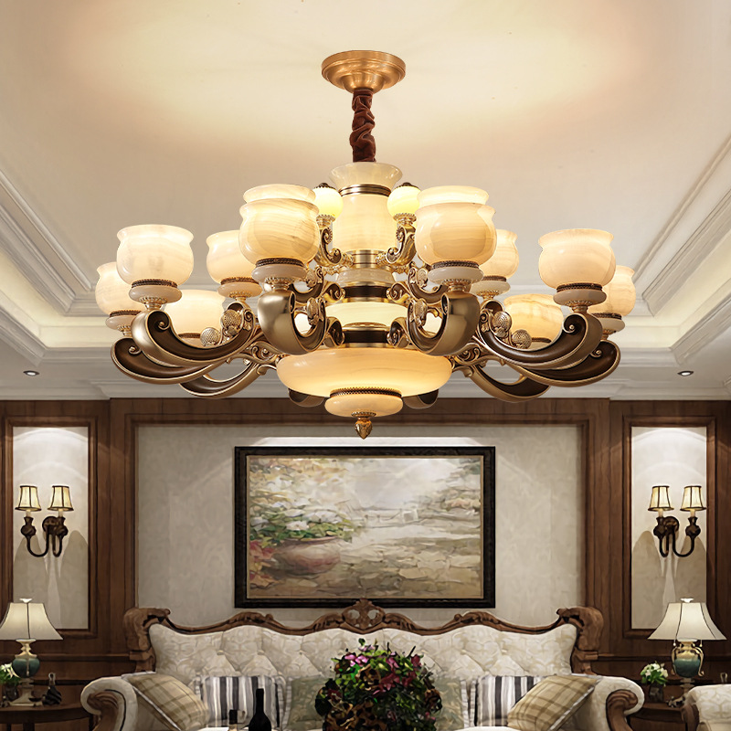 欧式客厅吊灯天然玉石别墅奢华大气餐厅灯简欧美式复式楼灯具