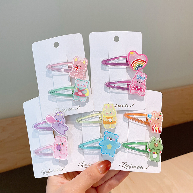 Summer Little Fresh Children's Cartoon BB Clip Acrylic Painted Rabbit Bear Barrettes Sweet Girl Side Hairpin