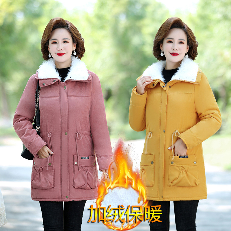 妈妈冬装棉服短款加绒加厚外套中年女装棉袄上衣50岁中老年棉衣女