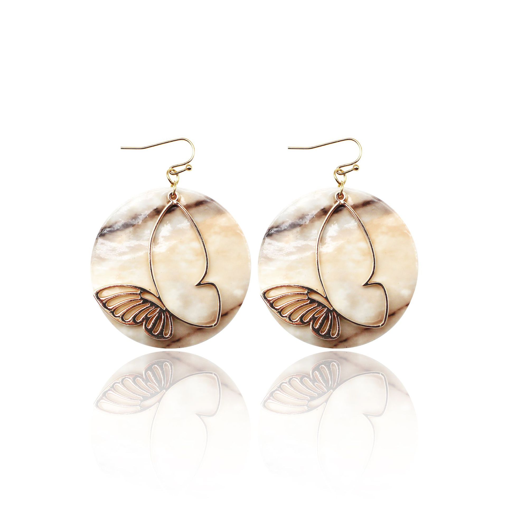 Natural Marble Texture Leather Pu Earrings Alloy Butterfly round Cross-Border European and American Amazon