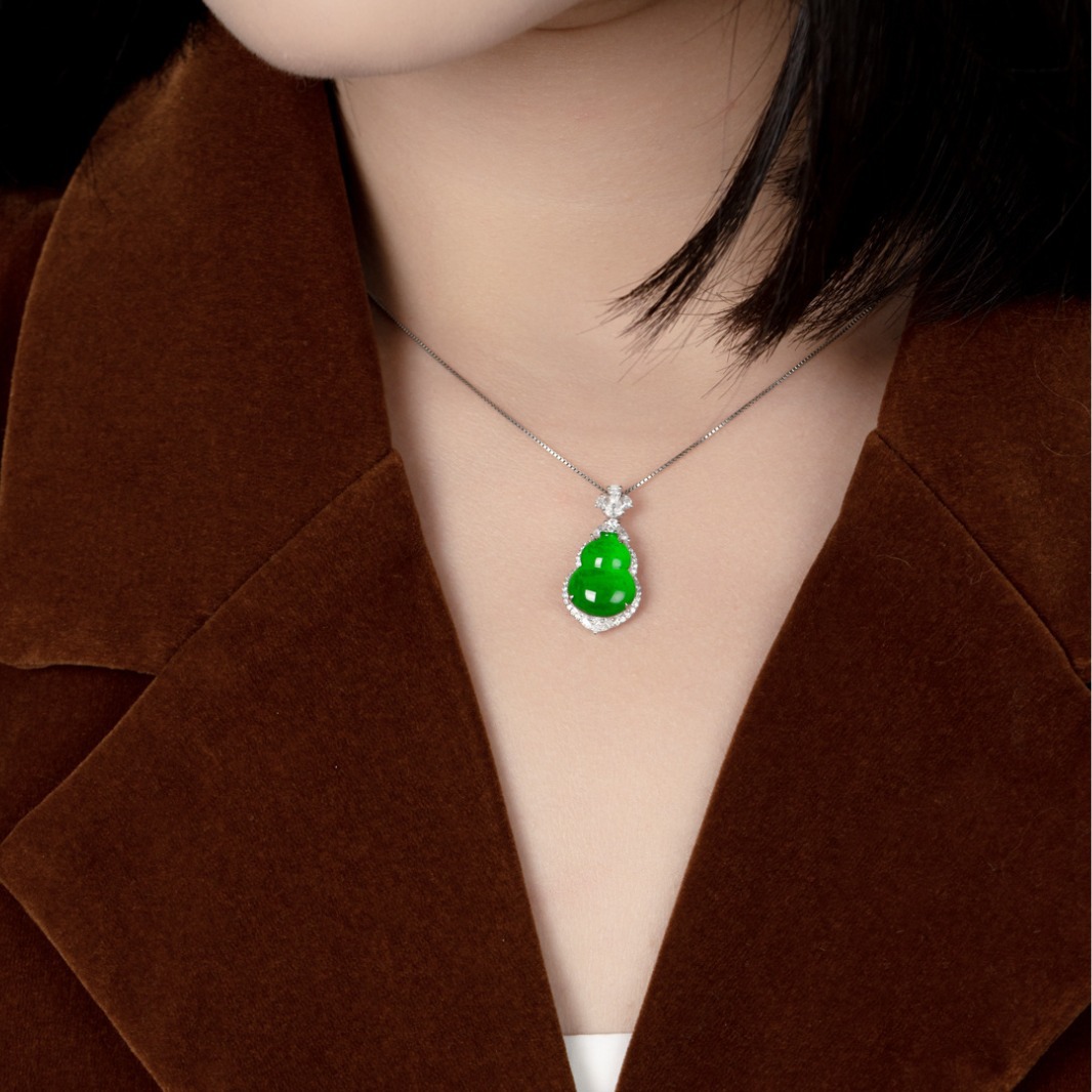 翡翠吊坠高货镶嵌18k金玉石吊坠男 女通用天然a货危料吊坠葫芦