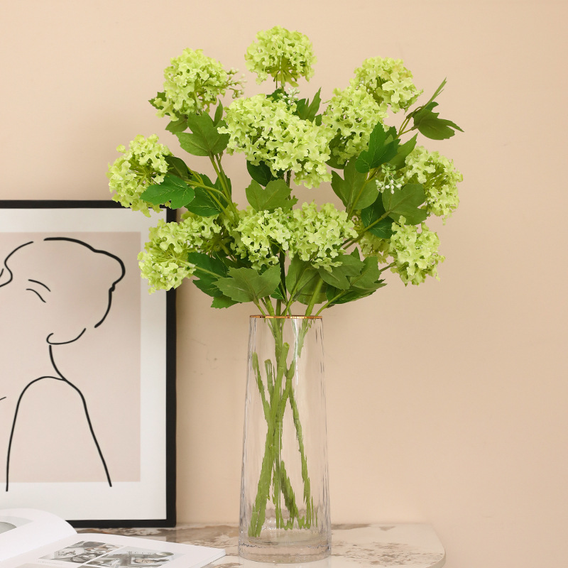 Simulation Single Stem 5-Head Chinese Viburnum Macrocephalum Mori Style Fresh Furnishings Sample Room Decoration Green Plant Simulation Hydrangea