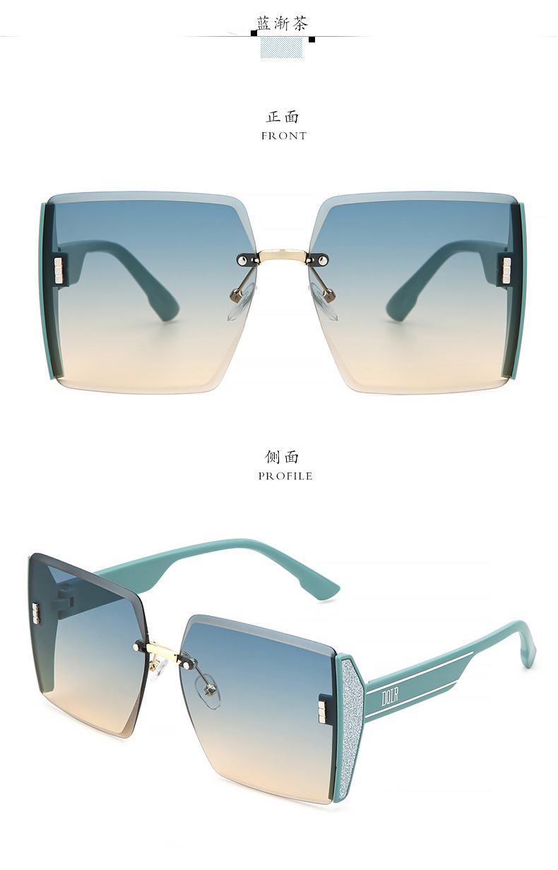 2023 New Square Frameless Trimming Sunglasses Internet Celebrity Personalized Glasses Large Frame Fashion Sunglasses Wholesale Spot