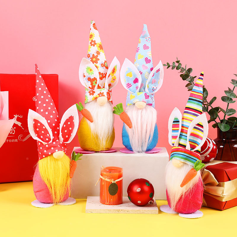 跨境新品复活节装饰品兔子萝卜无脸侏儒娃娃公仔橱窗家居装扮摆件