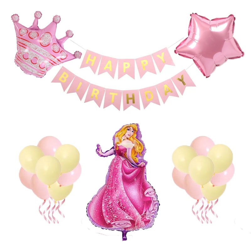 Cross-Border Children's Cartoon Princess Birthday Banners Background Decoration Baby Banquet Stage Layout Aluminum Film Balloon Supplies