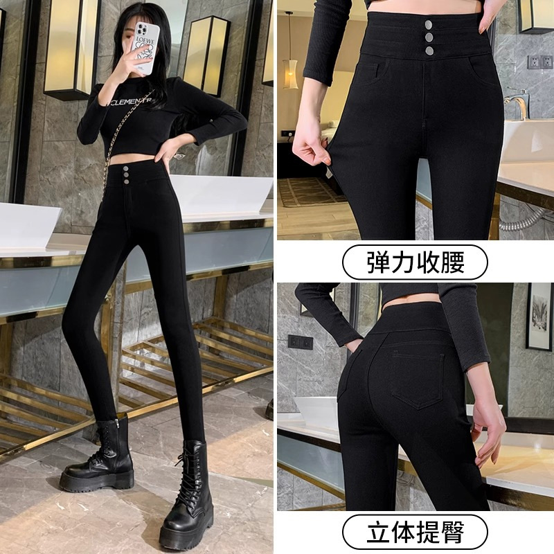 Goose down Black Leggings Fleece-Lined Thickened down Wadded Trousers Women's Clothing 2023 New High Waist Leggings Black Gold Goose down Pants